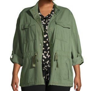 Terra & Sky Women's Plus Size Snap Front Utility Jacket Rolled Sleeve Green 0X